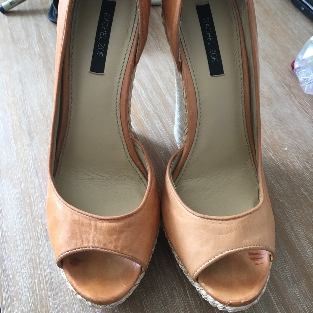 Rachel Zoe Leather Espadrille Rattan Wedges - Picture 3 of 8